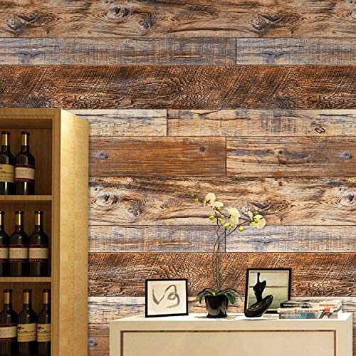 WENMER 17.71 x 118 Inch Brown Wood Peel and Stick Wallpaper for Cabinets & Walls