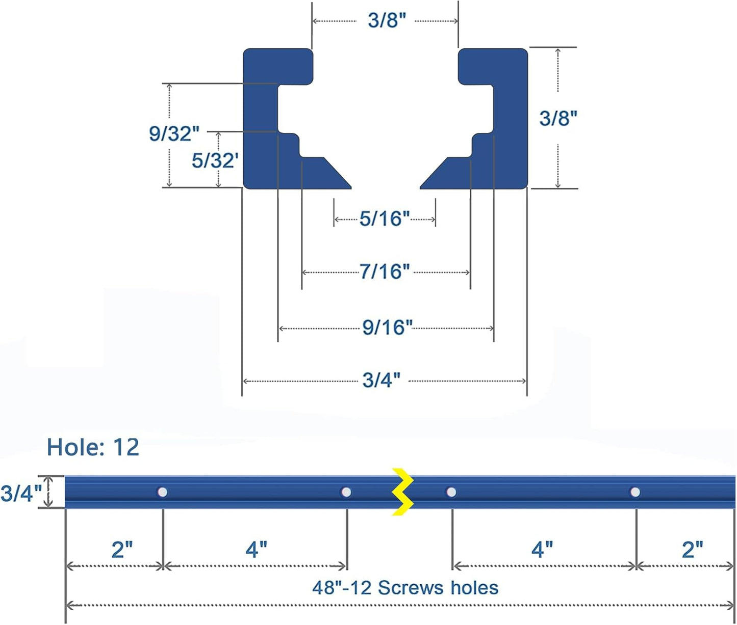 4 Pack 48" T-Track for Woodworking with Screws, Aluminum Alloy Woodworking Tools Double Cut Profile Universal T-Tracks with Predrilled Mounting Holes, Anodized Blue