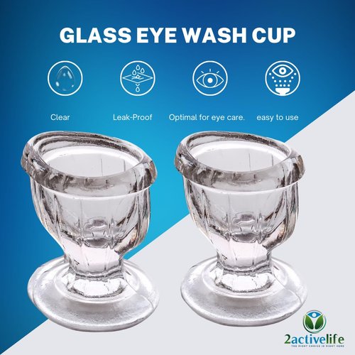 2activelife Glass Eye Wash Cups (Set of 2) with Storage Container | Eye Cleaner Solution for Tired Eyes, Eyestrain, Makeup, and Dust | Eye-Shaped Rim for Eye Rinse and Cleansing - Transparent