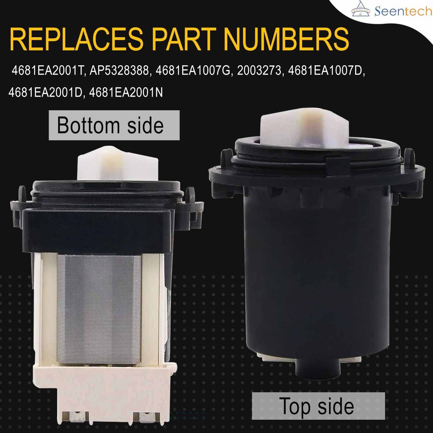4681EA2001T Washer Drain Pump Motor Exact Fit for Kenmore & LG washer drain pump by Seentech - Replaces Part Numbers AP5328388, 2003273, 4681EA2001D, 4681EA2001N, 4681EA1007G and More