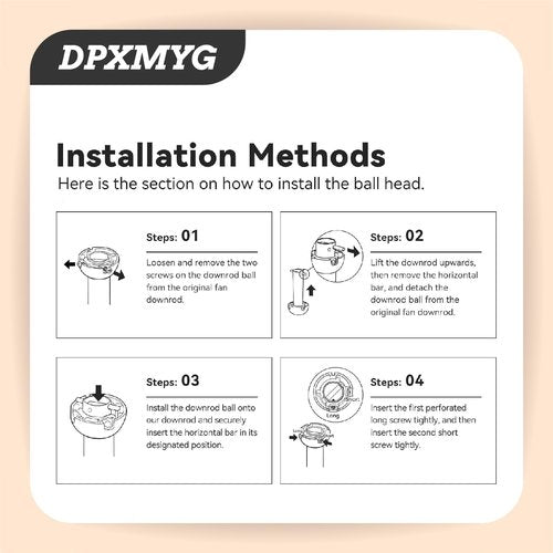 DPXMYG 10 inch Black Ceiling Fan Downrod with Ball Head, Downrod for Ceiling Fan, 1 inch Outside Diameter, Suitable for a Wide Range of Fans (with Ball Head, Not Threaded)