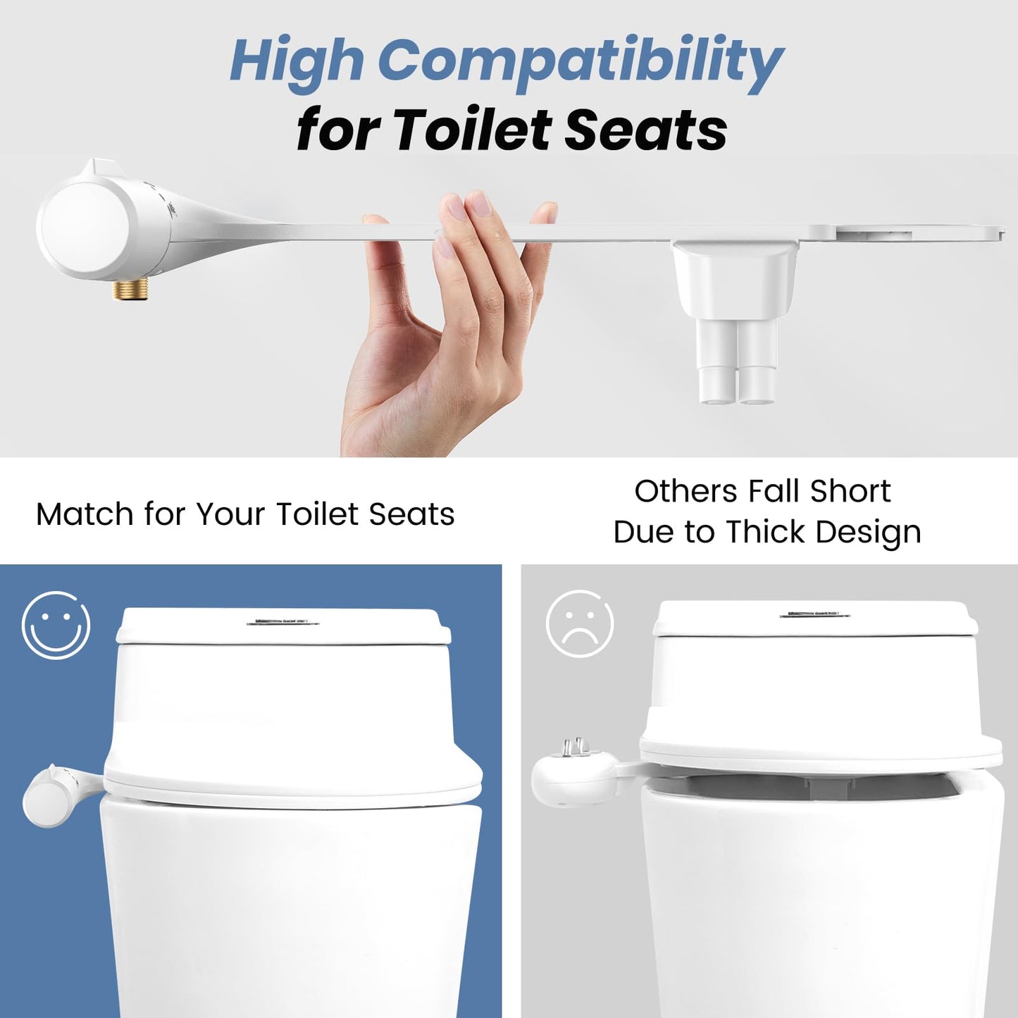 SHIKITEK Bidet Attachment for Existing Toilet Seats, Ultra-Slim, Non Electric, Dual Nozzle, Rear & Feminine Wash, Fresh Cold Water Sprayer, Badays Bedets Bedits Badette Bidgets, Silver