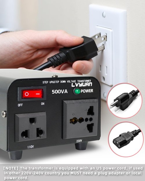 LVYUAN Voltage Transformer Converter 500 Watt Step Up/Down Convert from 110-120 Volt to 220-240 Volt and from 220-240 Volt to 110-120 Volt with US Outlet, Universal Outlet, Circuit Breaker
