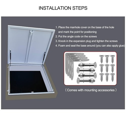 VOLDAX Heavy Duty Commercial Roof Access Hatch Emergency Escape Hatch Cover, Easy Open Roof Hatch with Support Rods, Sealed Roof Access Door for Warehouses(96 * 96cm/37.8 * 37.8in)