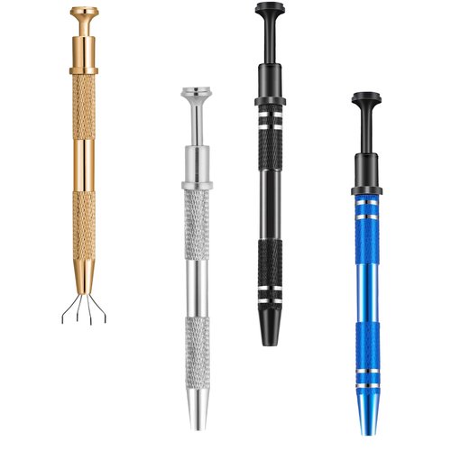 4Pcs 4 Prongs Jeweler's Pick Up Tool Stainless Steel Piercing Ball Grabber Tool Pearl Grabber for Tiny Objects IC Chips Electronic Components Nails Clamping(4 Colors)