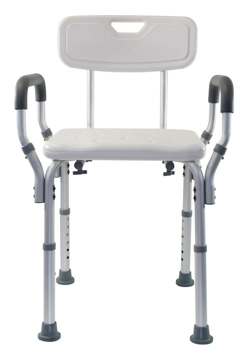 Essential Medical Supply Height Adjustable Shower and Bath Bench with Back, Padded Arms and Textured Seat - Perfect Shower Chair for Inside Shower or Tub for Seniors and Adults - Supports 300lbs.