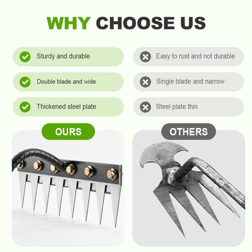 Iron Weeding Rake 2.0, 2025 Upgrade 5/6/7/8 Teeth Carbon Steel Garden Weeder Rakes, Iron Rake for Gardening and Weedings, Heavy-Duty Garden Hand Weeder Puller Tool for Yard Lawn and Garden (5 Teeth)