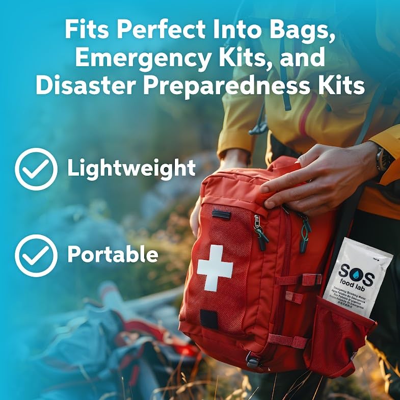 SOS Emergency Water Pouches 12 Count, 4.2 Fl Oz Each - 2 Day Supply, US Navy Approved