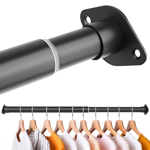 LOMILD Adjustable Closet Rod for Hanging Clothes, 30 to 40 Inches Stainless Steel Rod for Closet Heavy Duty, Matte Black