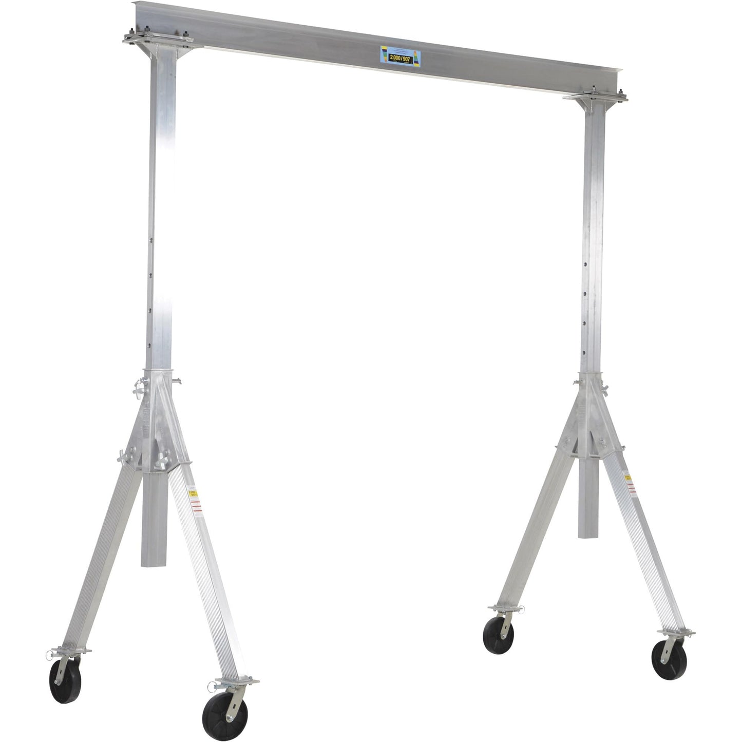 Vestil AHA-2-10-10 Aluminum Adjustable Height Gantry Crane with Glass Filled Nylon Casters 10 Ft. Wide x 10 Ft. Max Usable Height 2,000 Lb. Capacity Silver