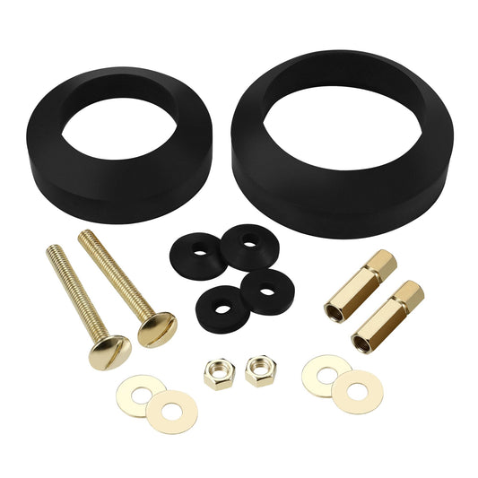 Universal Toilet Tank to Bowl Bolt & Gasket Replacement Kit Tank Repair Kit Includes 2" & 3" Rubber Seal Gaskets, Extra-Long Brass Plated Bolts, Washers, Nuts, Fits Most 2-Piece Toilets