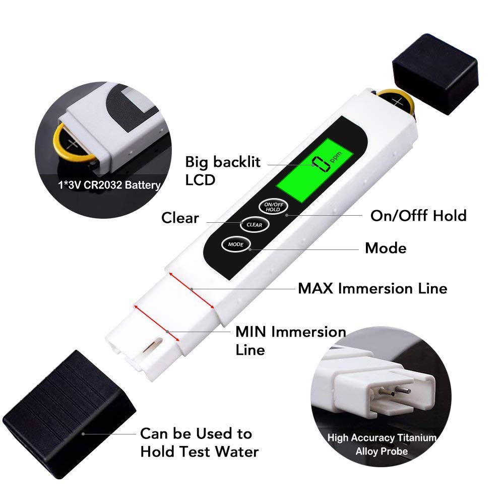 Digital TDS Meter, Hofun 3 in 1 TDS, EC & Temperature Meter, Accurate & Reliable PPM Meter, Water Testing kits for Drinking Water Quality, Tap, Well, Swimming Pool, Aquarium, RO/DI System, Hydroponics