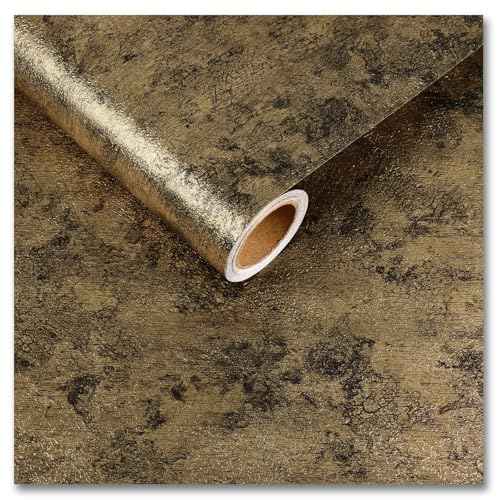 CRE8TIVE Antique Gold Wallpaper Textured Metallic Peel and Stick Wallpaper Removable Gold Contact Paper for Accent Walls Waterproof Vinyl Gold Wall Paper for Kitchen Bathroom Cabinets Shelves 12"x80"