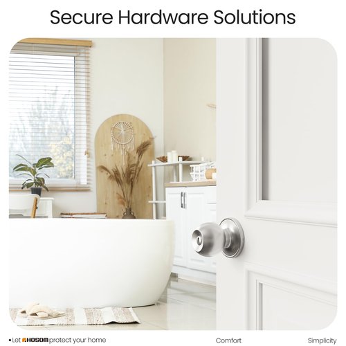 HOSOM Privacy Door Knob with Lock, Interior Door Knobs for Bedroom and Bathroom, Keyless Doorknob with Round Ball, Satin Nickel Door Handle, 1 Pack