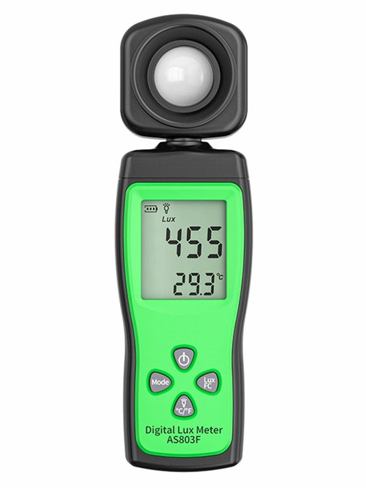 Yankok AS803F Smart Digital Light Meter 1-200000 Lux Measurement Lumen Checker Tools with High Accuracy 180D Rotatable Sensor and LCD Display Green (Come with User Manual but Battery NOT Included)