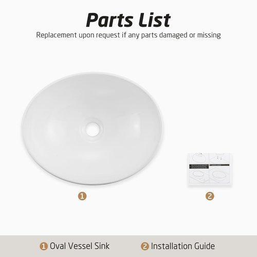 KES Bathroom Vessel Sink, Bowl Sink White Vessel Sink Oval Bathroom Sink 16" x 13" Countertop Modern Egg Shape Above Counter Bathroom Vanity Sinks Bowl, BVS124