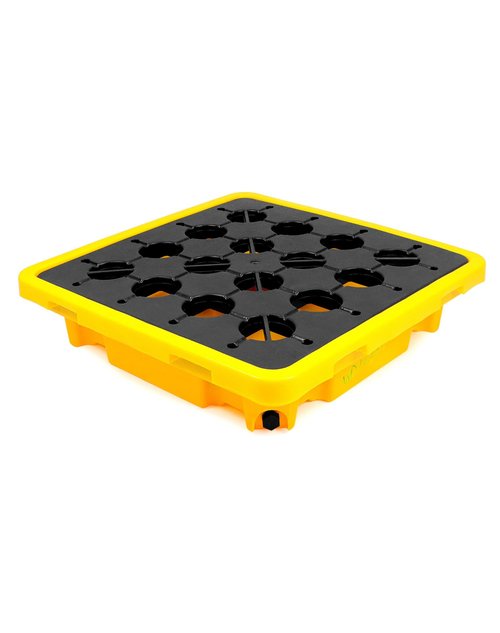 QWORK 1 Drum Modular Platform, 26 x 26 x 5.9 inches Drum Spill Containment Pallet, 2,000 lbs. Load Capacity Containment Tray Spill Containment Platform, Polyethylene Spill Pallet, Yellow