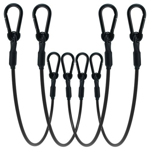 SDTC Tech 4-Pack Loop End Braided Stainless Steel Cable Heavy Duty Security Wire Ropes with Carabiner Hook Locks for Yard Light, Home Decoration, Transport, 4mm Thickness 24 Inch Length PVC Coated