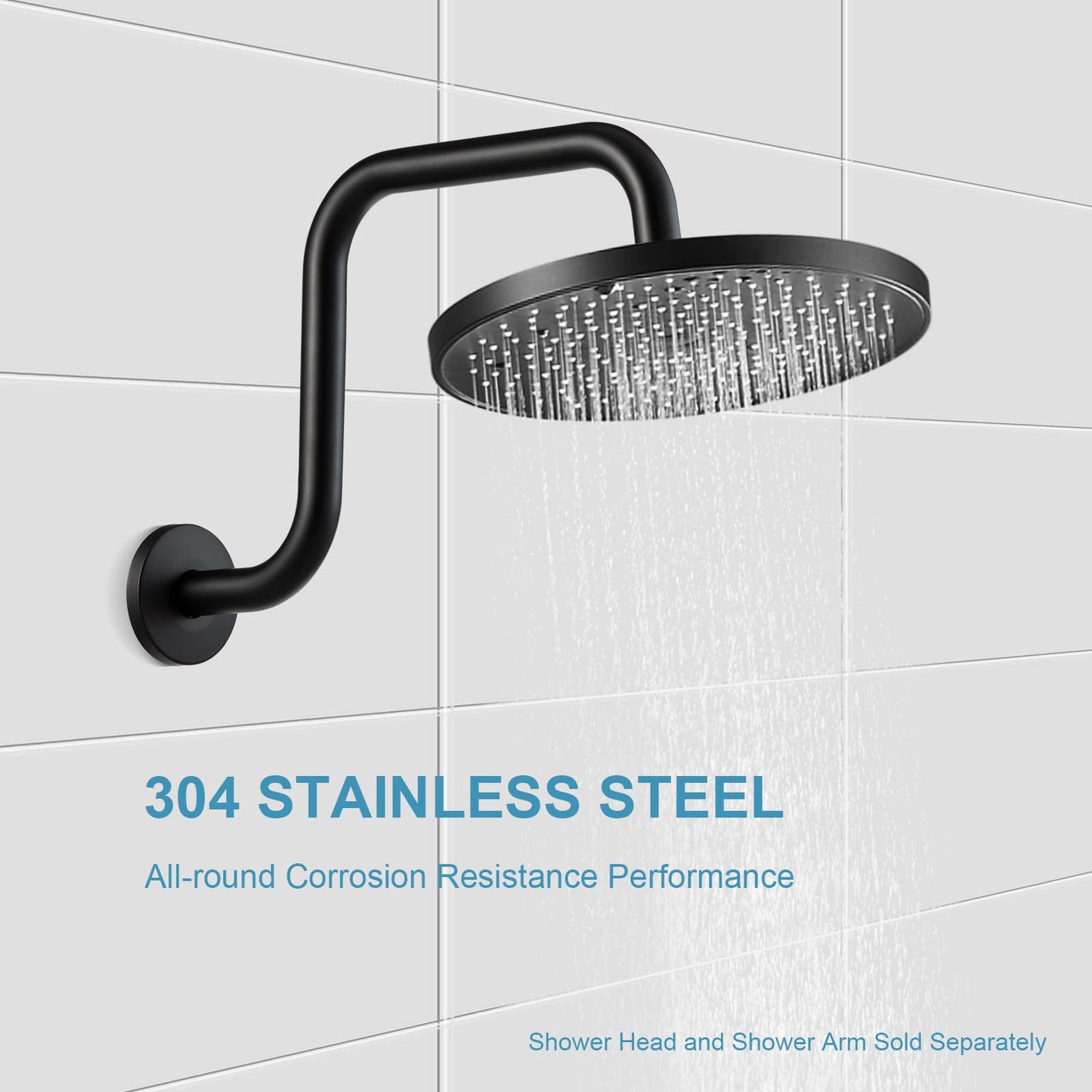 OFFO Shower Head Extension Arm 13 in, S Shaped High Rise Extender with Flange Shower Head Pipe Arm, Matte Black