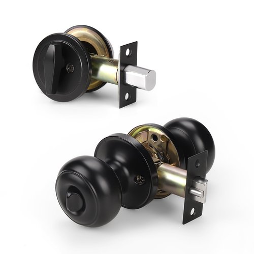KNOBWELL 3 Pack Keyed Alike Entry Door Knobs and Single Cylinder Deadbolt Lock Combo Set Security for Exterior and Front Door, Keyed Entry Door Locksets with Deadbolt, Matte Black Finish