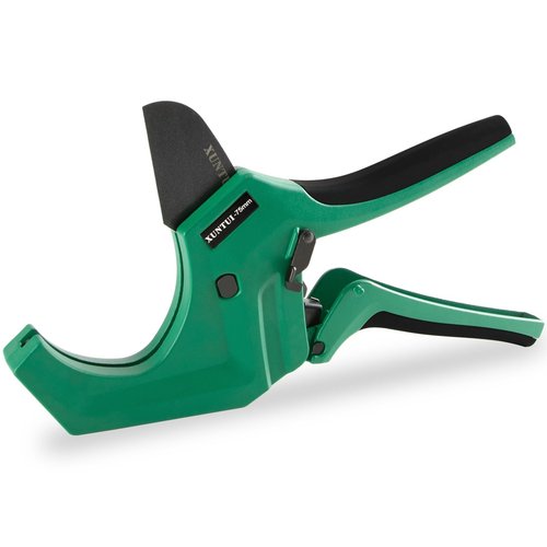 XUNTUI Ratcheting PVC Pipe Cutter- for up to 3-inch OD(Sch 40/80 Pipe) | SKD5 Steel Blade | Professional Plumbing Tool for DIY, Gardening，Plumber(Dark Green, OD3‘’75MM)