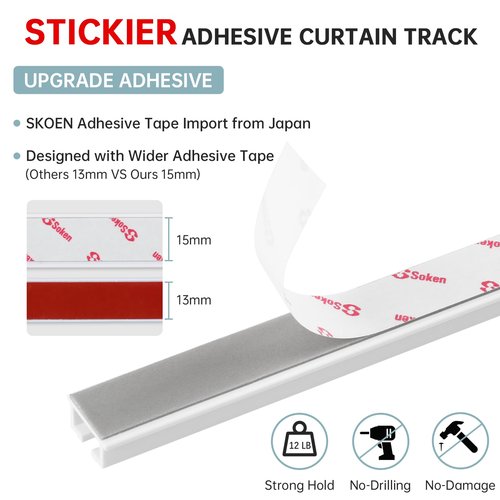 TYRON Adhesive Curtain Track Ceiling or Wall Mount(224"/ 18.7 FT), Ceiling Track Room Divider, Self Adhesive Curtain Rod No Drill, Screws or Tools, Window Drape Hangers No Damage
