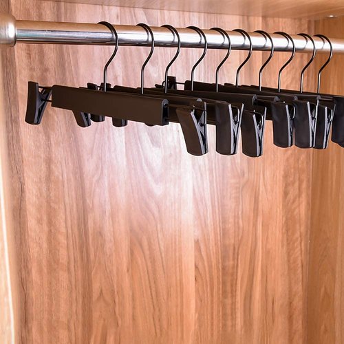 LAMITOCS Pants Hangers with Clips, Skirt Hangers, 360 ° Swivel Hooks Space Saving Hanger for Pants, Skirts, Clothes, Jeans (10Pack, Black)