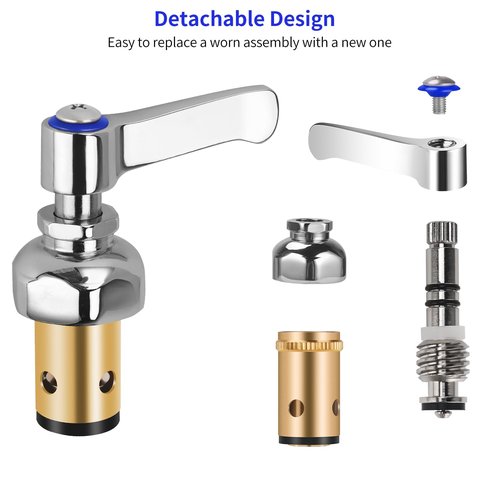 Hot & Cold Side Spindle Assembly for T&S Brass Faucet Handle Stem Assembly Fit for Eterna Valve Replace 002713-40 002714-40 (1 Pair Red & Blue)