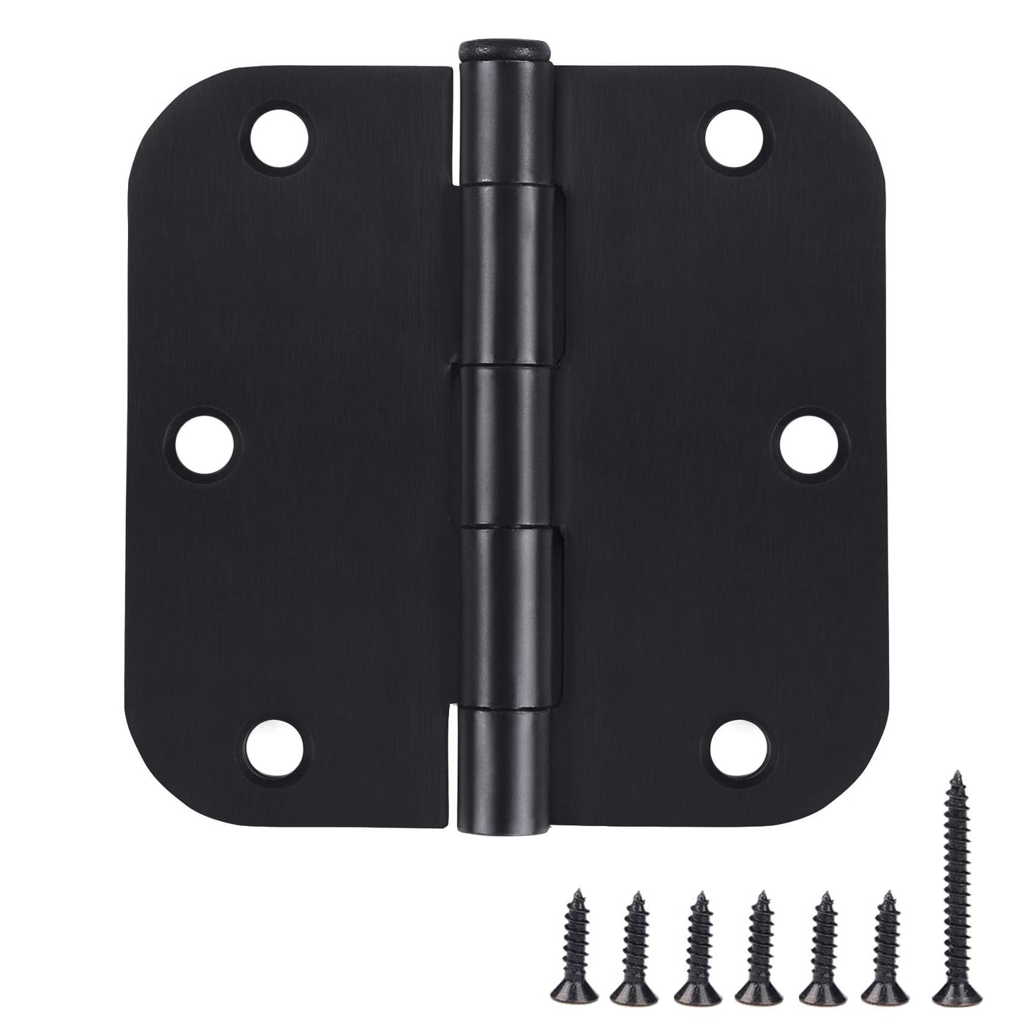 6 Pack Black Door Hinges - 3.5 x 3.5 Inch, Matte Black, 5/8 Inch Radius Corners, Standard Residential & Office Door Hardware