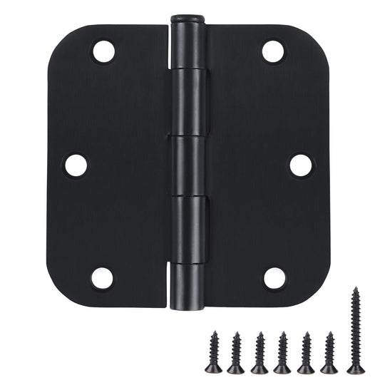 6 Pack Black Door Hinges - 3.5 x 3.5 Inch, Matte Black, 5/8 Inch Radius Corners, Standard Residential & Office Door Hardware