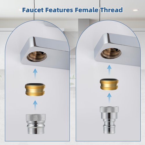 Hygie Rinse 2pcs Portable Dishwasher Faucet Adapter, Kitchen Sink Faucet Adapter Connection for Dishwasher, Can Be Used As Faucet Aerator, 15/16-27 Male Outside and 55/64-27 Female Inside, Chrome