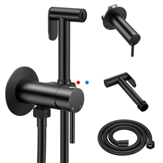 Arofa Built-in Hot and Cold Handheld Bidet Sprayer for Toilet, Black Warm Water Bidet with Adjustable Water Flow, Dual Control Mode Muslim Shower with Spray Hose for Feminine Wash, Wall Mounted