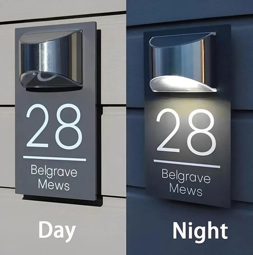 Custom House Number Sign with Solar Light – Personalized Door Plaque with Modern Design – Waterproof Outdoor Address Sign for Home, Yard, Porch