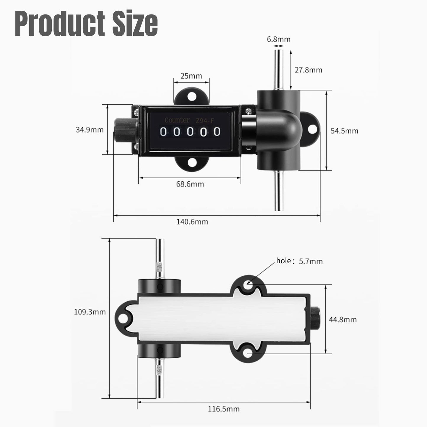 Mechanical Length Meter, Z94-F 5 Digit Digit Roller Type Meter Counter with Measuring Counter Rolling Wheel, for Measuring 0-99999 Textile, Printing, Artificial Leather