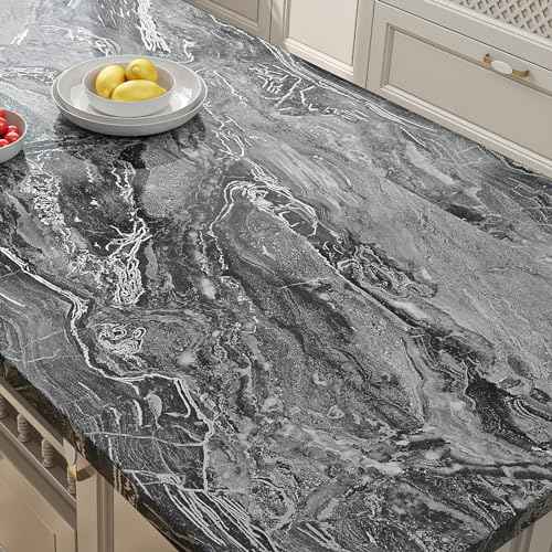 Livelynine Black Marble Countertop Contact Paper Waterproof Peel and Stick Countertops Self Adhesive Kitchen Wallpaper for Counters Bathroom Counter Top Covers Renter Friendly Desk Cover 15.8x78.8