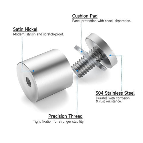 LuckIn 8 Pack Standoff Screws for Acrylic (1 in. Dia x 1 in. L), Stainless Steel Stand Off Wall Mounts Hardware for Sign Holder, Silver