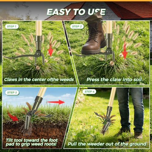 RexWeed Bamboo Brown Stand-Up Weed Puller Tool with Long Handle