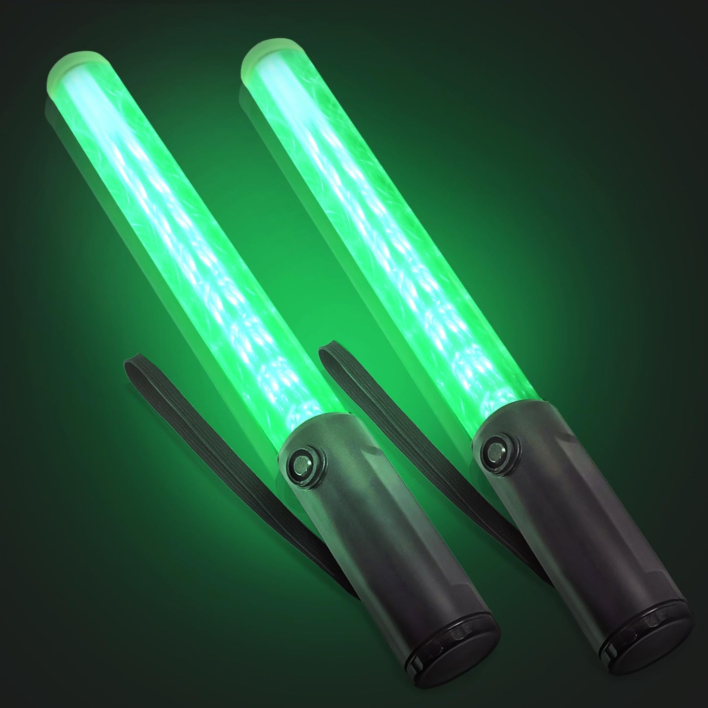 ELLUMIN 2 Pack Traffic Wand, 14-inch Green Traffic Control Baton with 3 Flashing Modes, Night Safety Signal LED Wand with White LED on Top for Airport Marshaling, Parking, Car Directing.（Green, 2pack