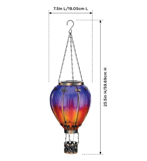 Regal Art & Gift Hot Air Balloon Solar Lantern – Hanging Solar-Powered LED Lights, Waterproof Portable Decorative Outdoor Lamp Made of Metal & Glass for Garden, Patios & Pathway – Purple (Large)