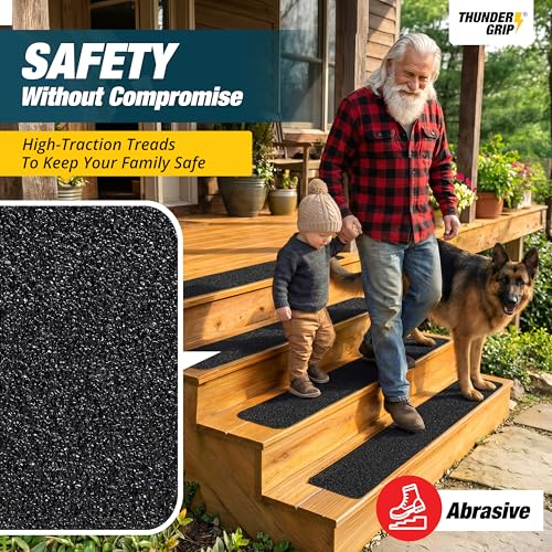 Black Outdoor Non-Slip Stair Treads 30x6 Inches 12-Pack Waterproof Grip Tape