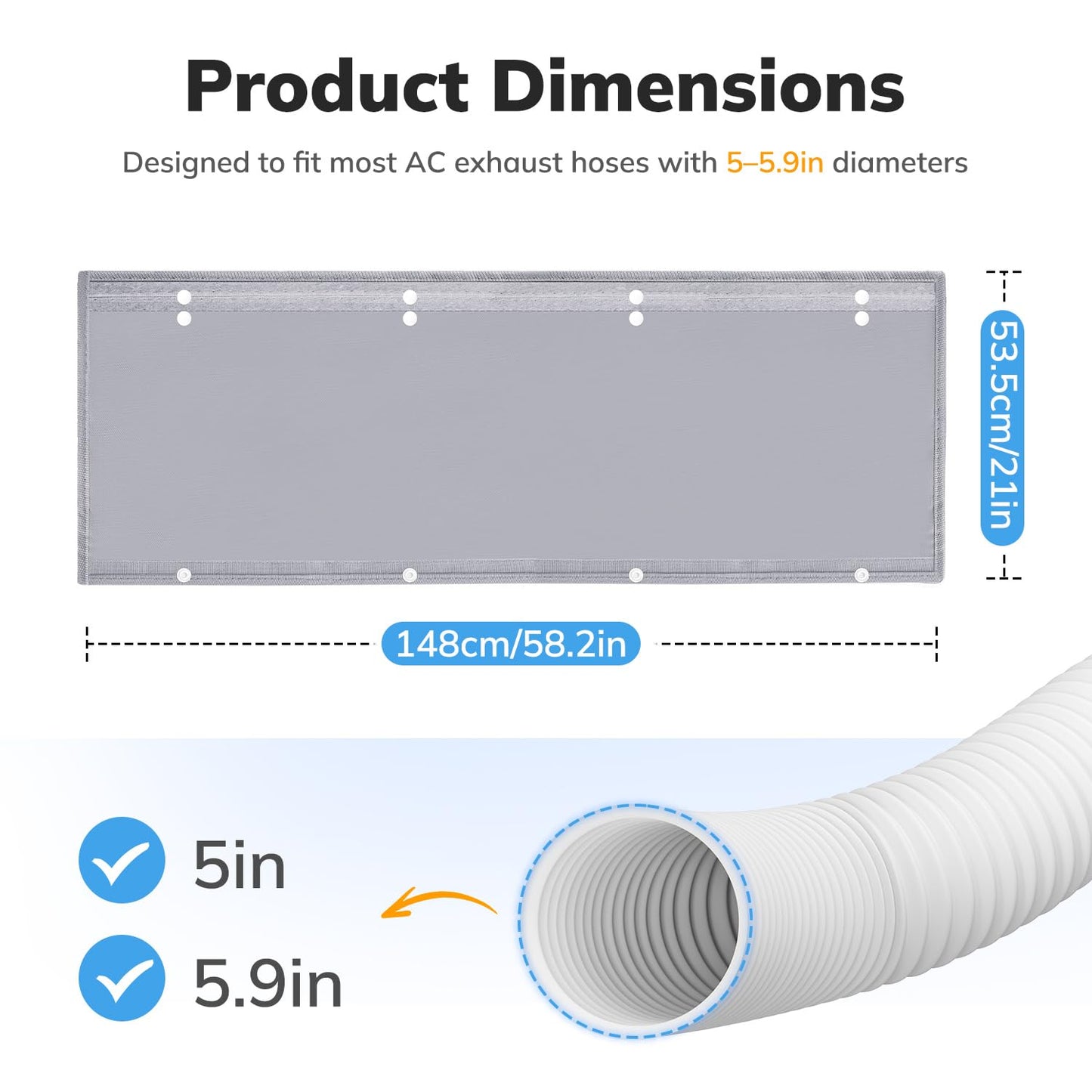 Mrrihand Portable AC Hose Insulation Sleeve for 5" & 5.9" Exhaust Hose, 3-Layer Air Conditioner Hose Cover Wrap Reduces Heat Loss & Improves Cooling, Universal Fit with Buckles & Snap Closure-Gray
