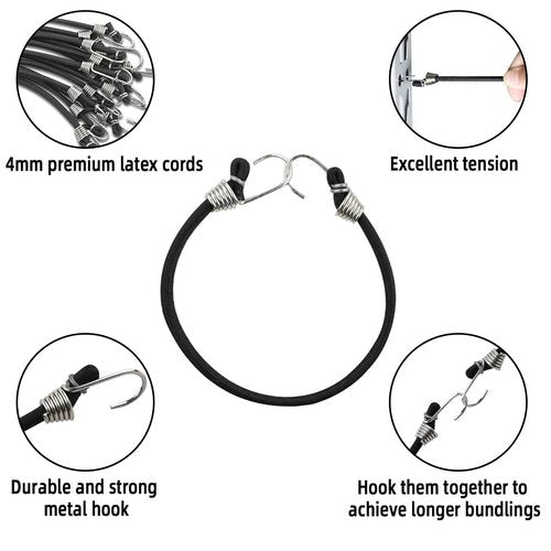 15 Pack Heavy Duty Bungee Cords with Hooks 11 Inch Mini Rubber Bungee Cord Elastic Bungee Straps for Outdoor Camping Small Stretchy Cord for Luggage Roof Racks Tents Tarps Bikes Car Rvs (Black)