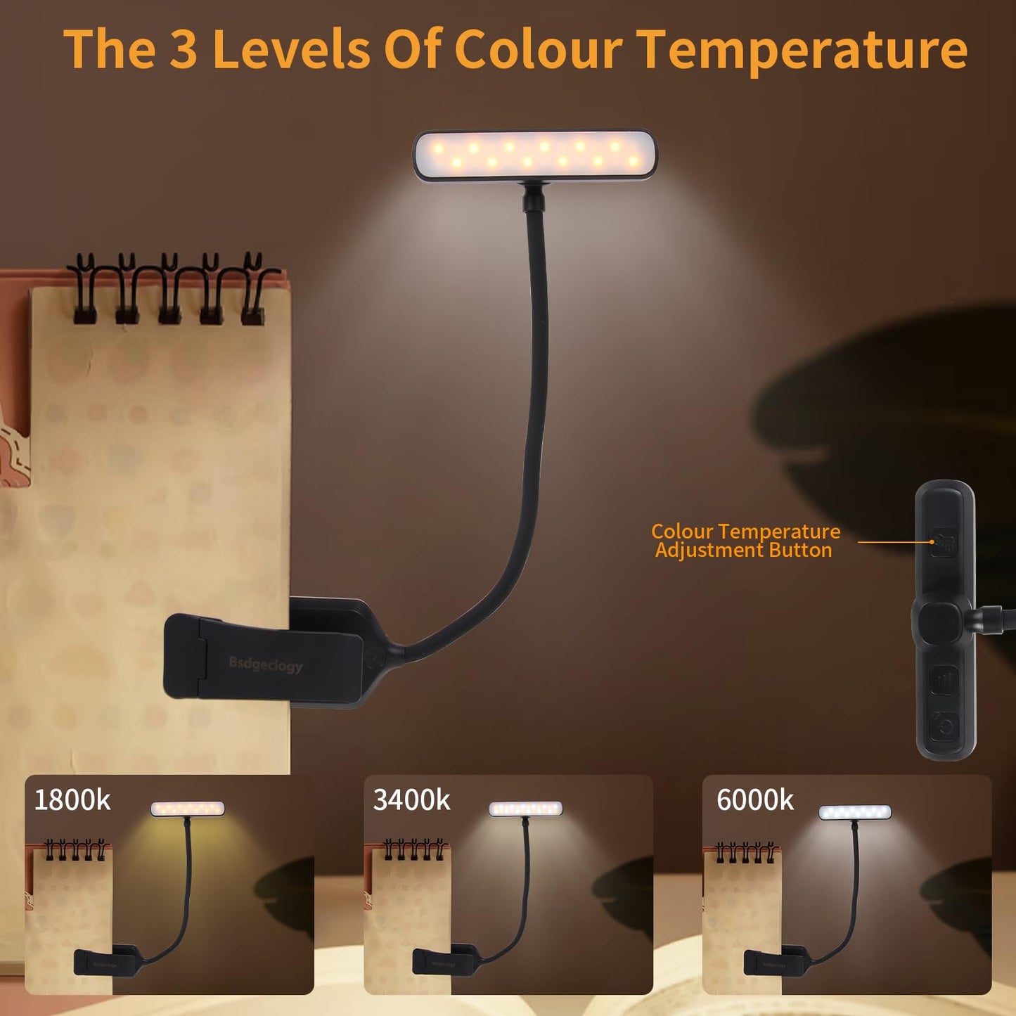 Bsdgeclogy 24 Led Rechargeable Book Light For Reading In Bed-Eye Caring 3 Color Temperatures,80 Hrs Runtime Lightweight Clip-On Lamp, Perfect For Kids, Book Lovers, And Student Gifts (Black, Rotating)