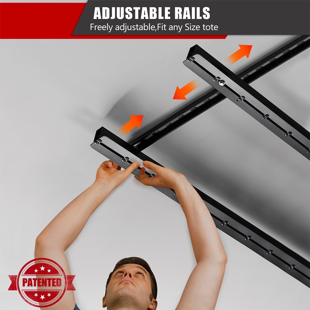 Ultrawall Overhead Garage Storage Racks, Adjustable Garage Ceiling Storage Rack, Heavy Duty Garage Organizer Hanging Storage Rack for Most Storage Bins/Totes/Container, 48" x 48"
