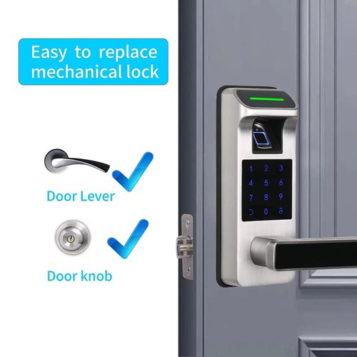 Harfo Fingerprint Door Lock, Heavy Duty Full APP Control Touchscreen Keypad Keyless Lock with Reversible Handle, Perfect for Home/Office/Bedroom Doors (Satin Nickel)