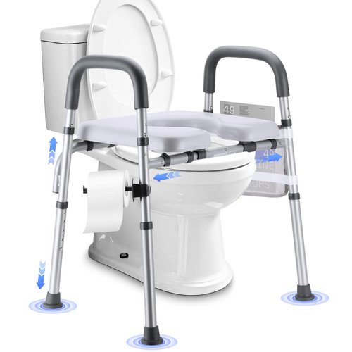 Raised Toilet Seat with Handles, Toilet Seat Riser for Seniors with Adjustable Height & Width. Cozy Padded 500lb Handicap Elevated Toilet Seat for Elderly, Surgery, Pregnant. Fit Any Toilet