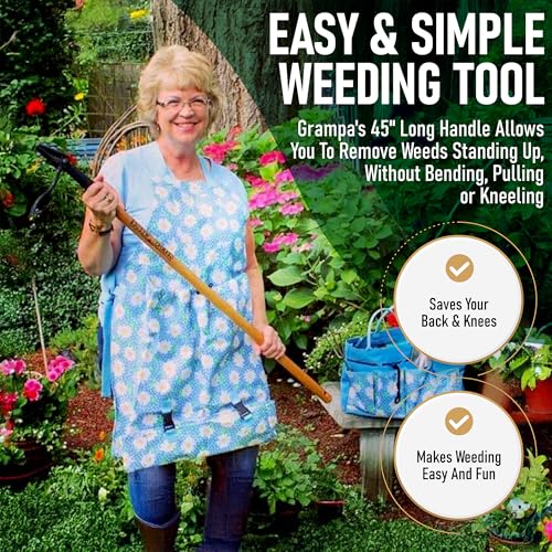 Stand Up Weed Puller Tool with Long Bamboo Handle - Grampa's Weeder