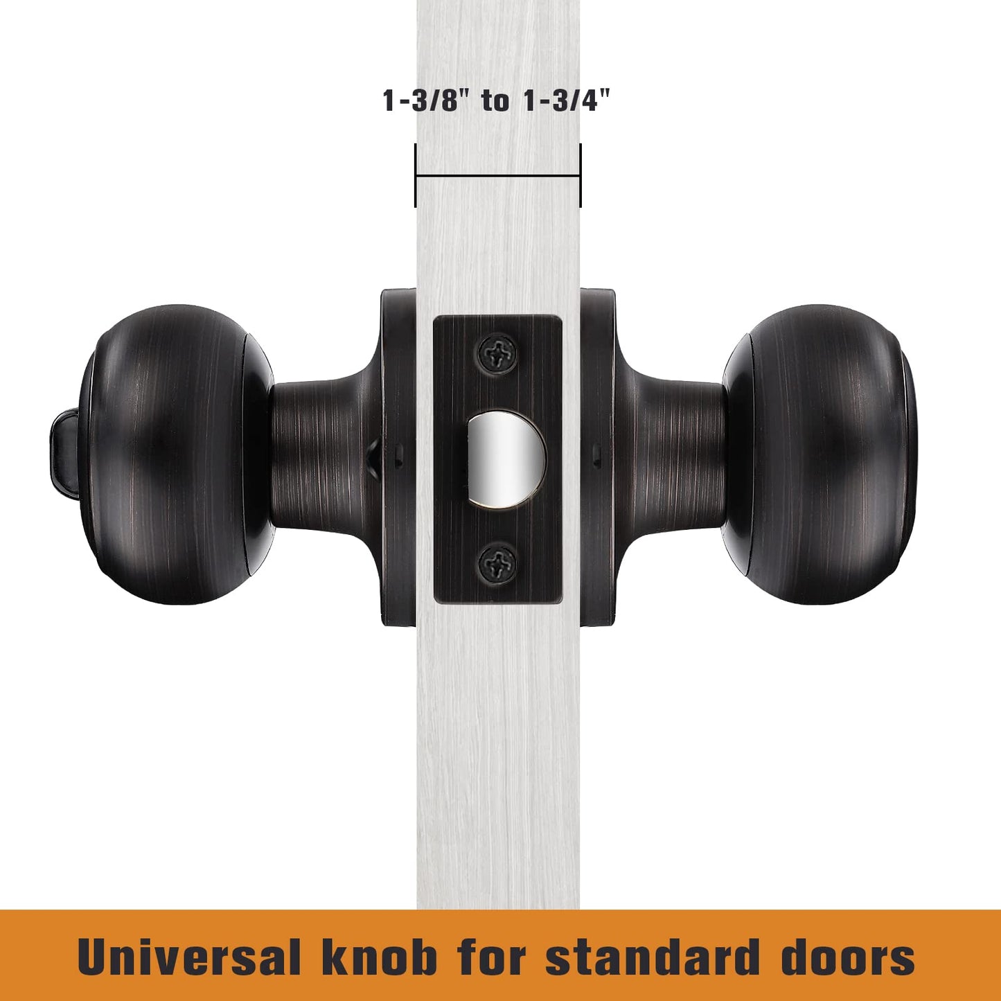 Probrico Privacy Door Knob with Lock, Interior Door Knob for Bathroom Bedroom, Oil Rubbed Bronze, Ball Knob Style, 1 Pack