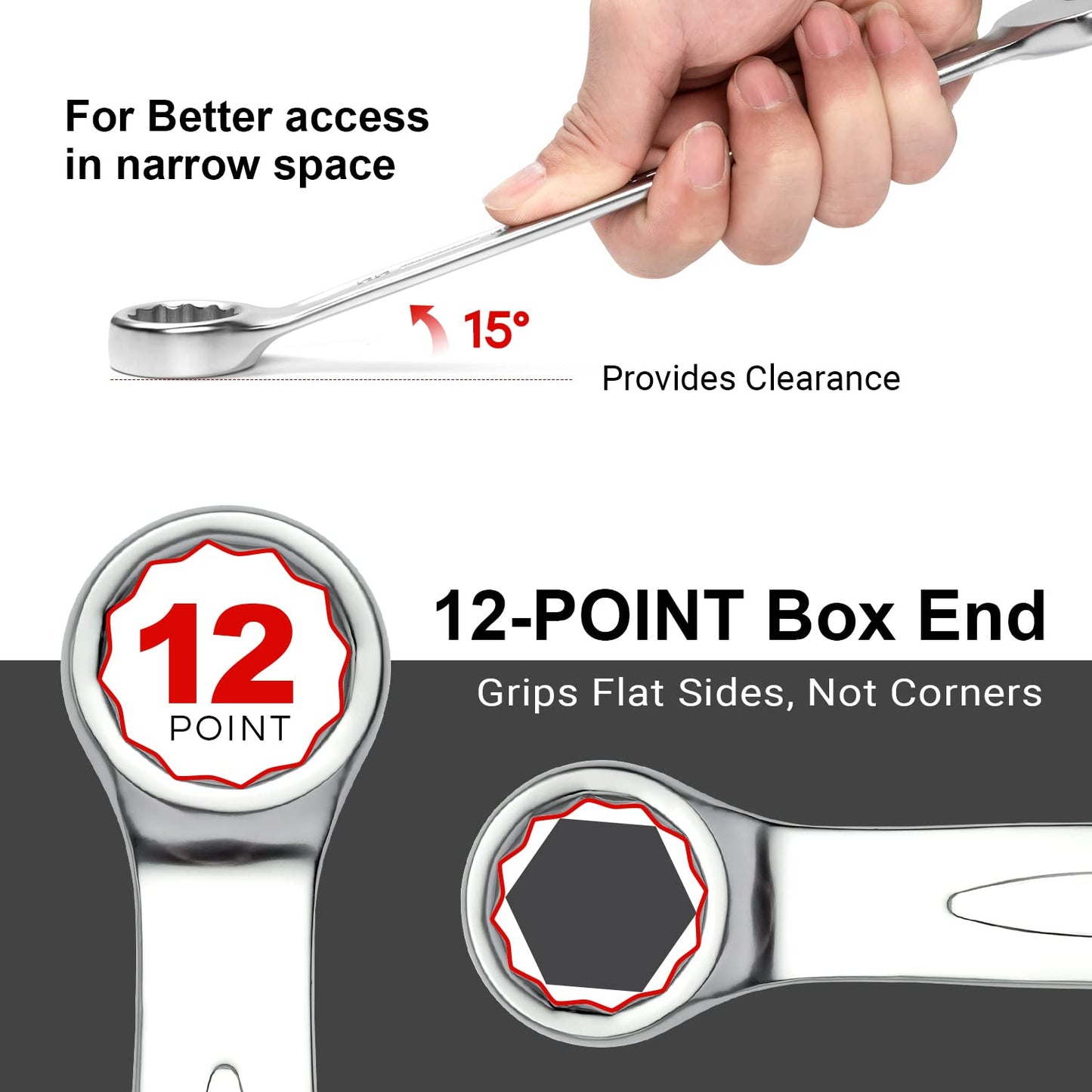 Jetech 24mm Metric Combination Wrench - Premium Industrial Grade Spanner: 12-Point Box End, 15-Degree Offset, Durable Chrome Vanadium Steel, Sand Blasted Finish