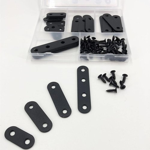 QSJ 26 Sets Flat Plate Straight Bracket Flat Brace Bracket Stainless Steel, 36mm/46mm/56mm/76mm Wood Brackets Mending Repair Plate Brace